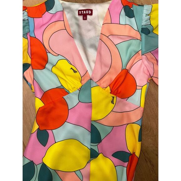 Women's Mini Dress Staud Milla in Citrus Kaleidoscope Size 00 $265 Spring Outfit - Picture 7 of 8